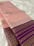 JU18 - Baby Pink X Purple Checks Semi Silk Saree