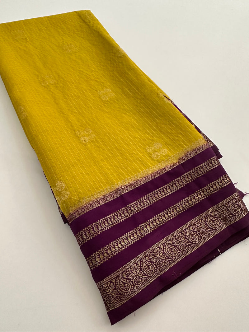 Semi Mysore Silk Checks Saree with Butta-AU16