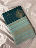 JU18 - Peacock Blue X Pastel Blue Checks Semi Silk Saree