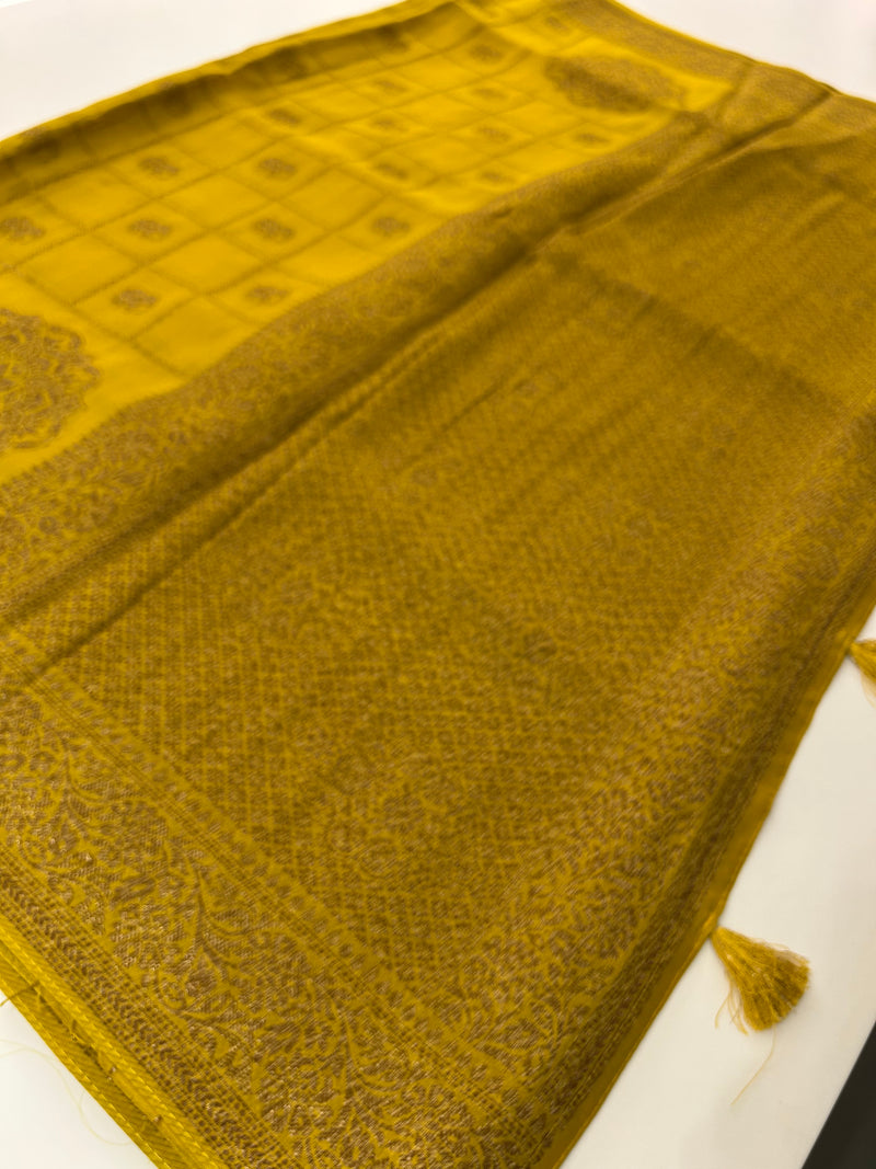 Tussar Silk Fancy Sarees,, comes in checks and elephant buttas all over 🌹-JU30