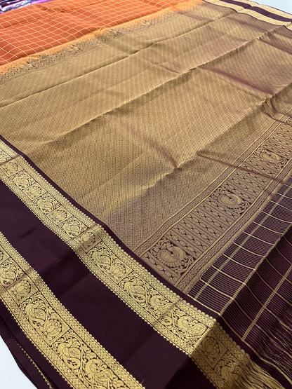Kancheepuram silk saree Rustic orange x wine