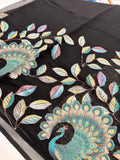 Black Patch Work Netted Kora Fabric Designer Saree