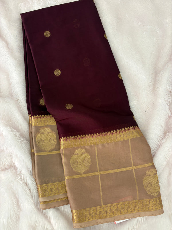Semi Crepe Silk Saree - Brown x Beige (J29)