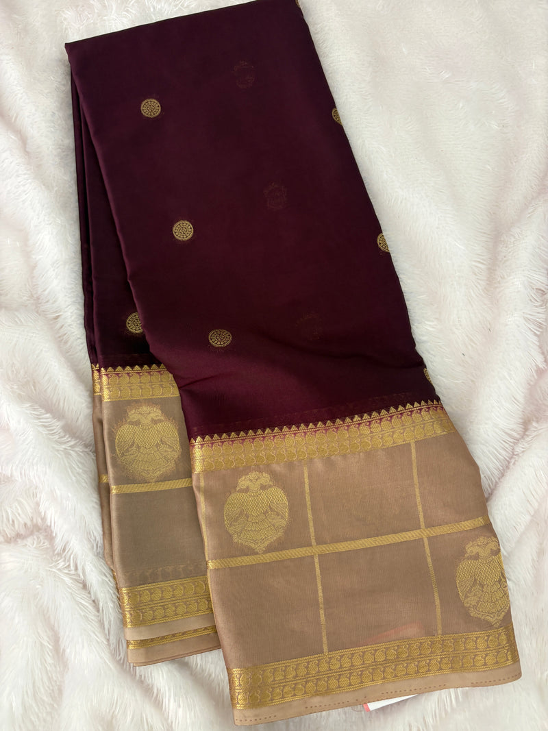 Semi Crepe Silk Saree - Brown x Beige (J29)