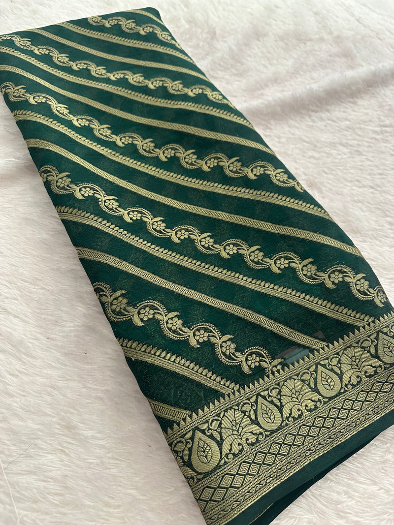 Premium Laser Chiffon Saree – Green AU26