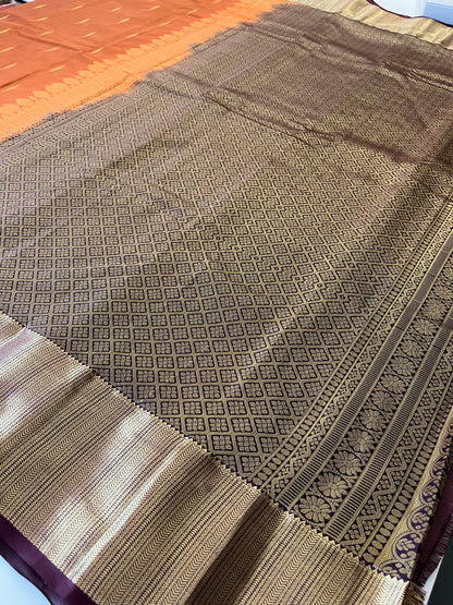 Rust orange x deep wine semi Pattu saree