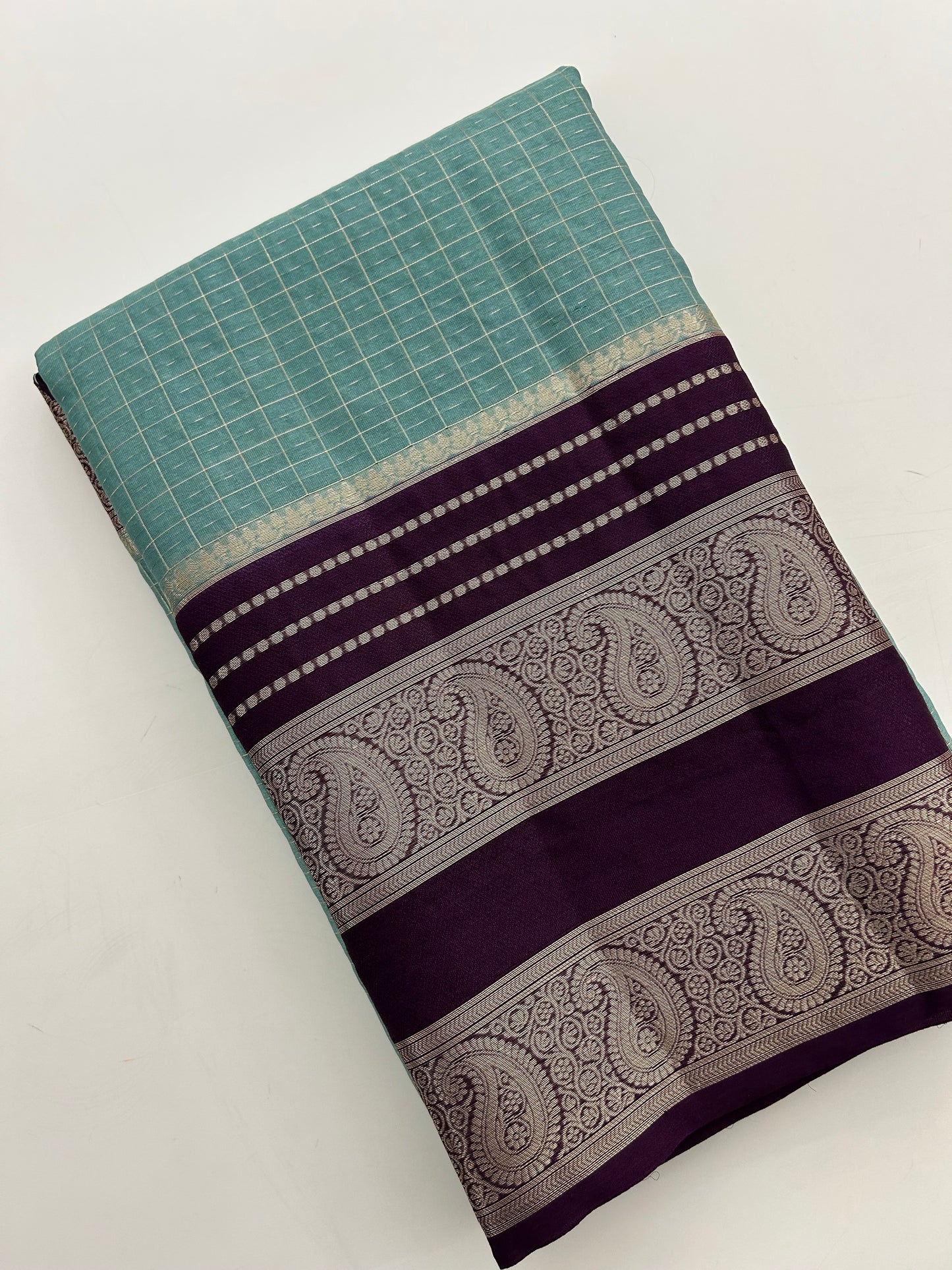 Designer pastel blue & purple combination soft cotton saree with bentex border-DC712