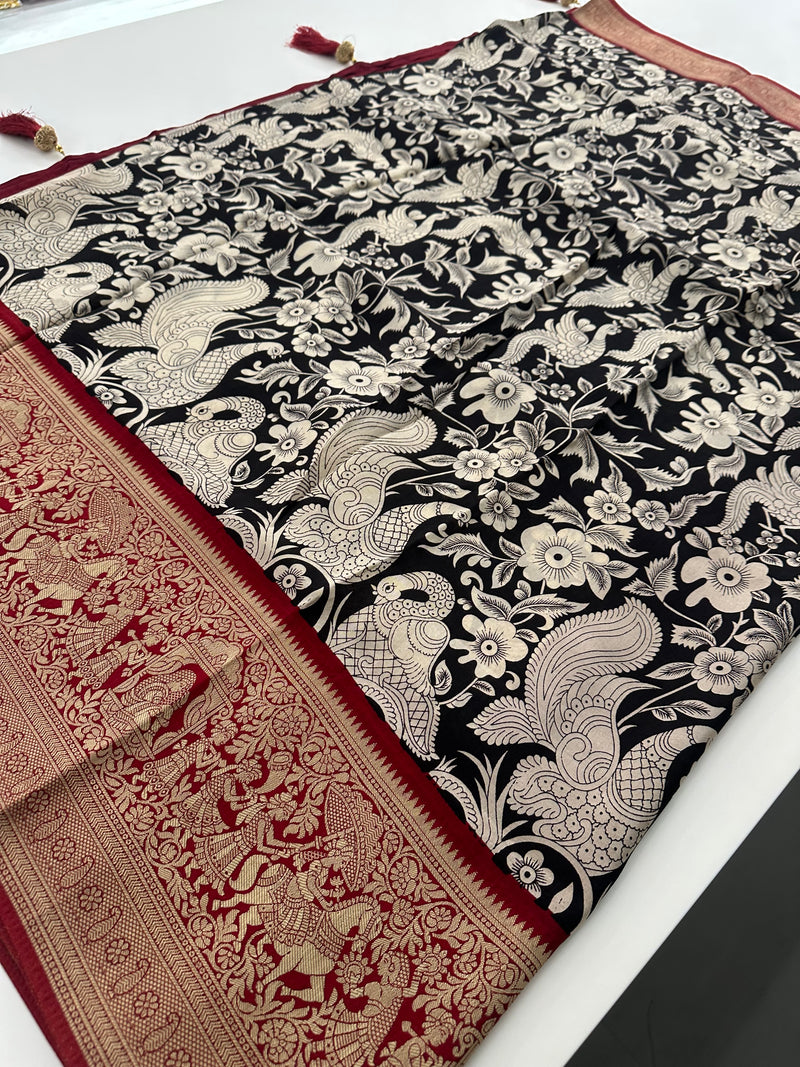 Kalamkari Viscose Designer Rich Weaving Pallu- JU28