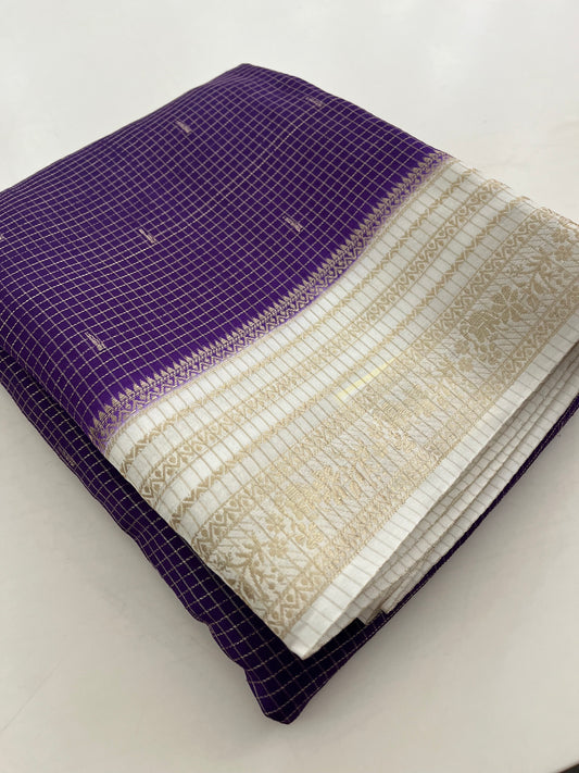 Banarasi viscose crape purple micro checks butties