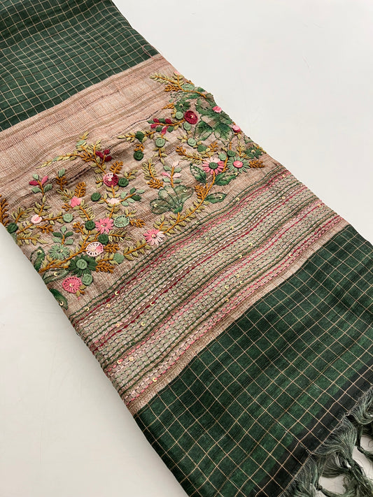 Linen Tussar designer saree