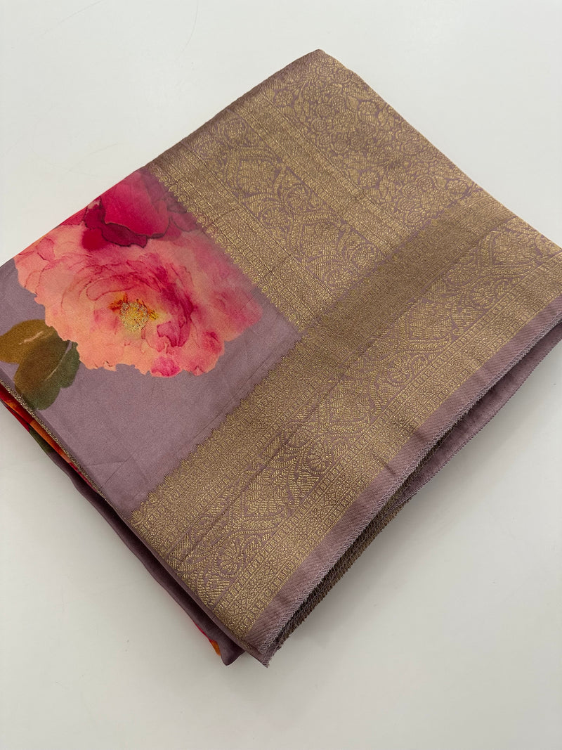 Digital Printed Premium Viscose Sarees In Big Floral Prints and Plain Self Blouse with Gold Weaving Border and and Rich Weaving Pallu🌹JU27