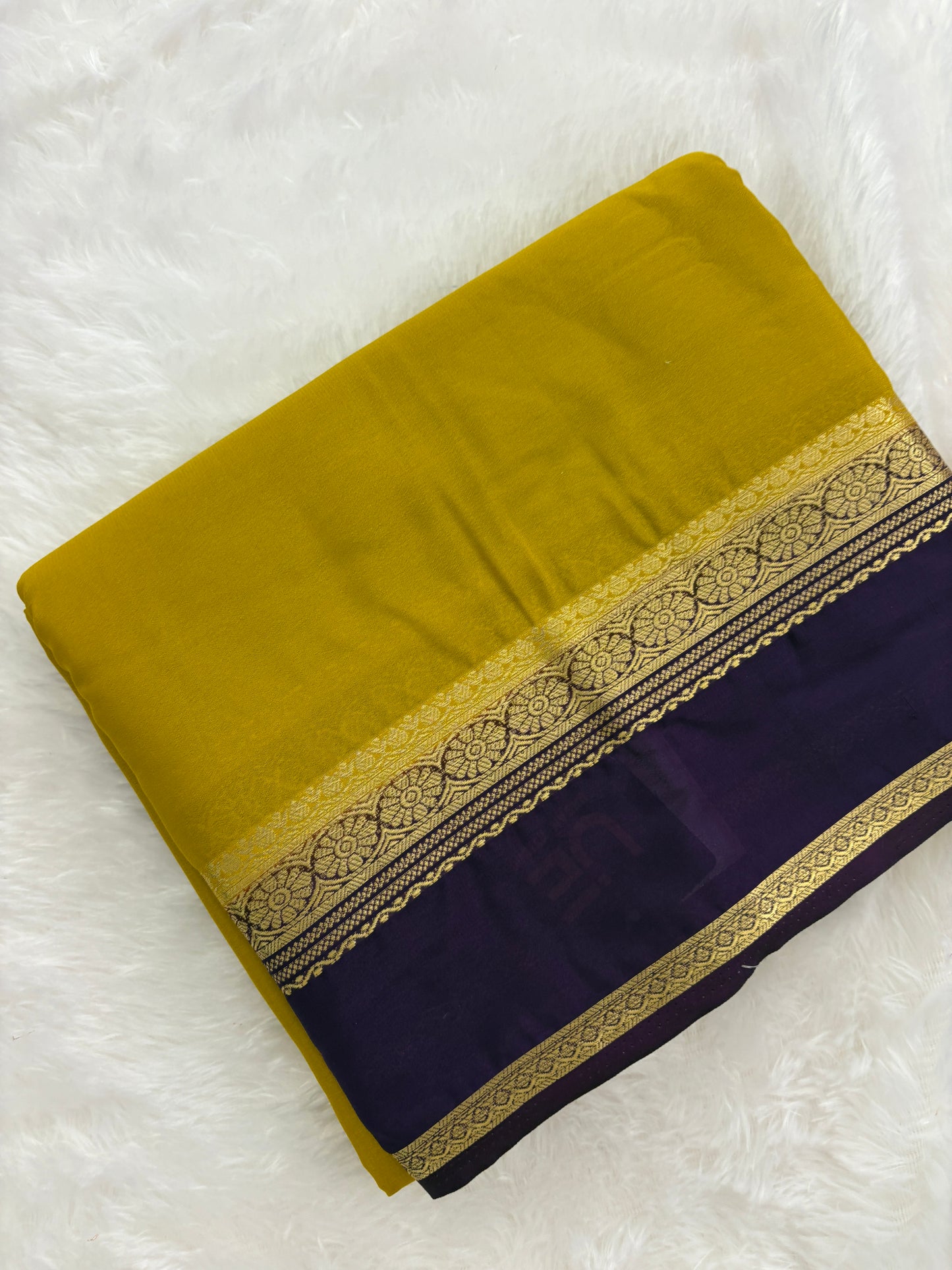 Yellow X Purple Small Bentex Semi mysore Silk Saree-J1117