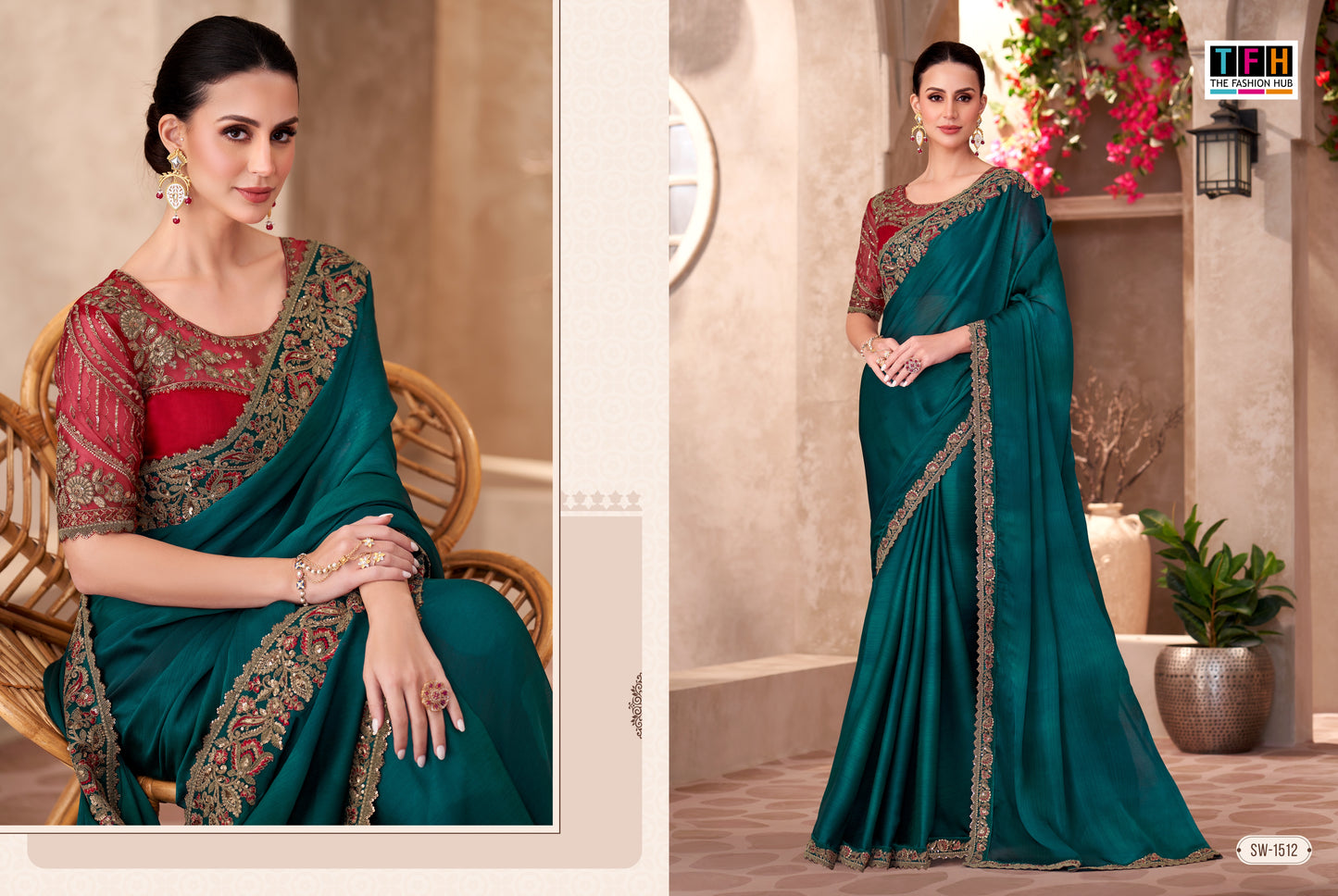 Partywear Teal Blue X Maroon Designer Saree