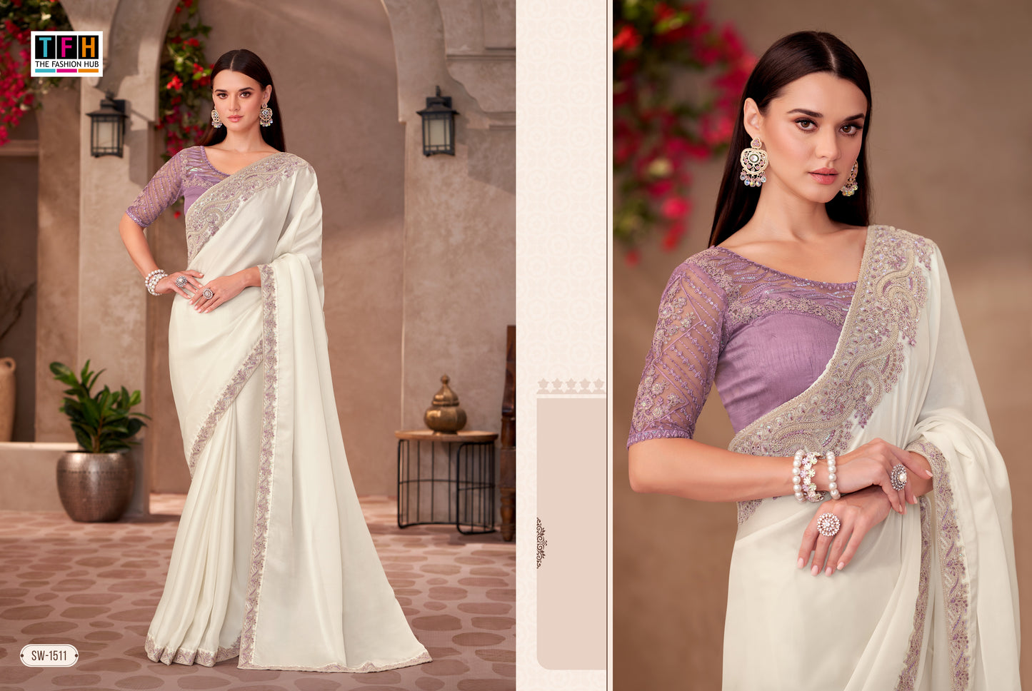 Partywear Cream X Lavender Designer Saree