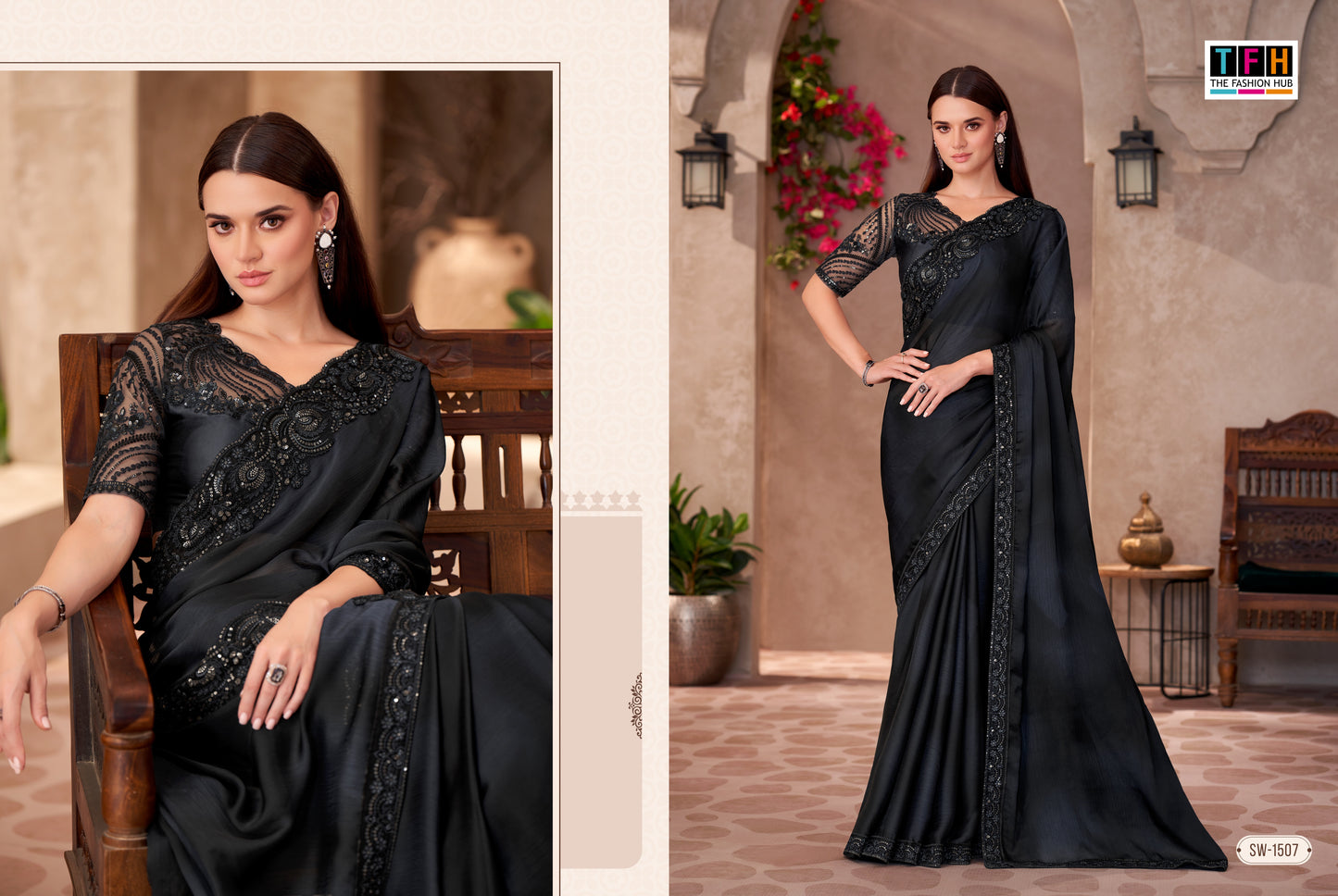 Partywear Charcoal Black Designer Saree