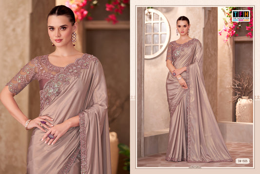 Partywear Golden Biege Designer Saree