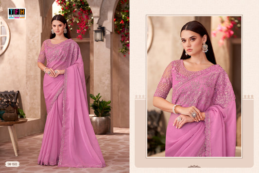 Partywear Baby Pink  Designer Saree