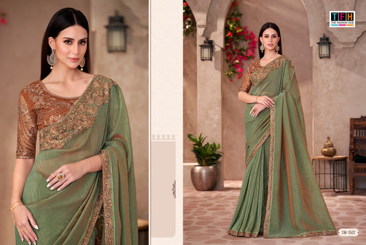 Partywear Patel Green Organza Saree
