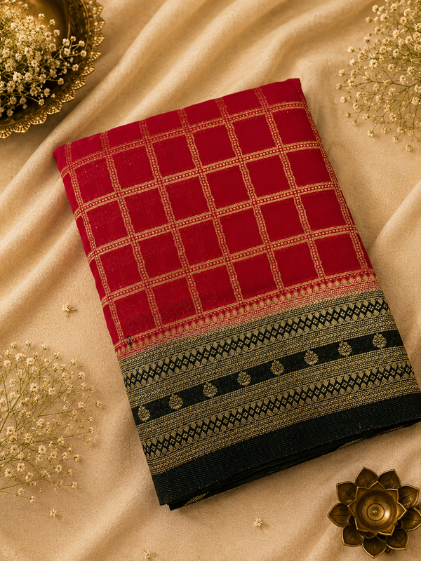 CHERRY RED GEORGETTE SAREE-J17