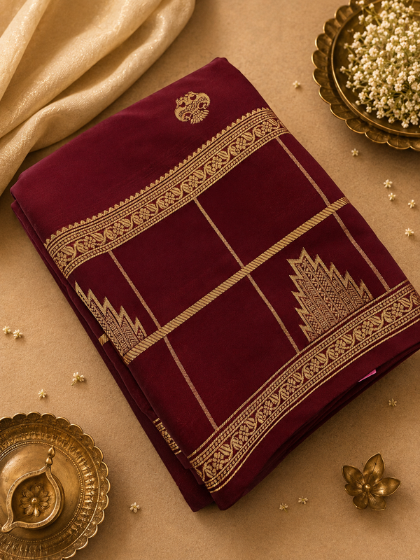 Crape Vintage Saree Wine Shade(PreBooking Only) 7-10 Days Shipment.