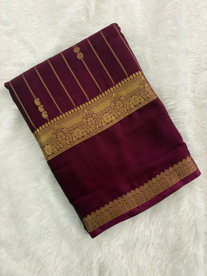 Wine  Semi Mysore Silk Saree-J102