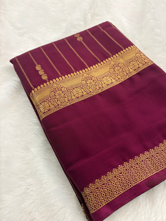 Wine  Semi Mysore Silk Saree-J102