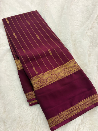Wine  Semi Mysore Silk Saree-J102