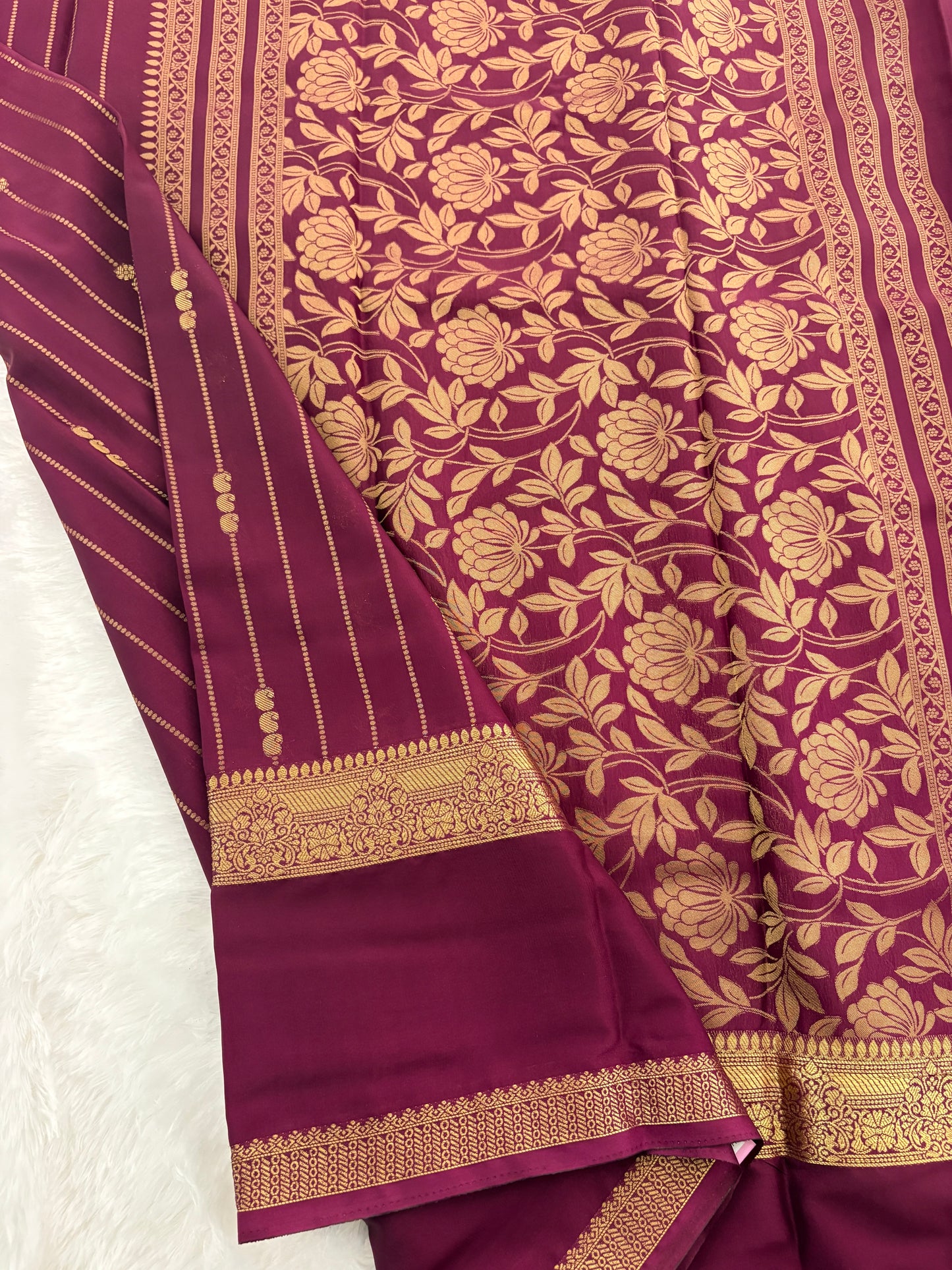 Wine  Semi Mysore Silk Saree-J102