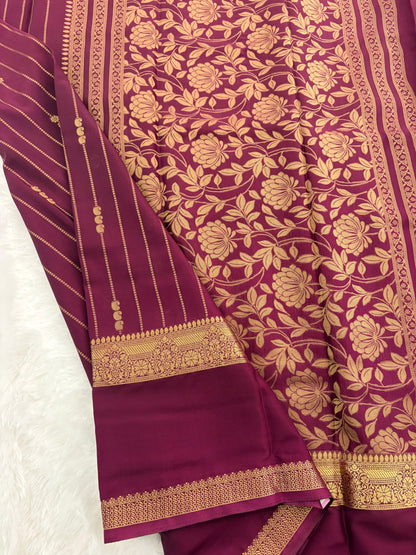 Wine  Semi Mysore Silk Saree-J102