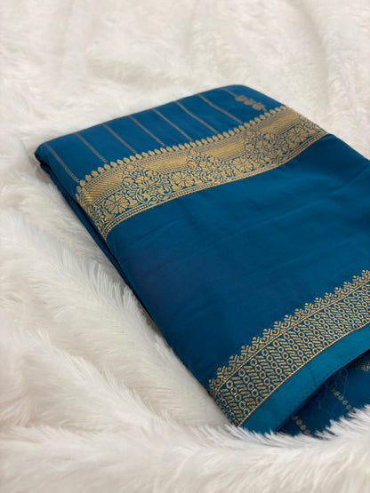 Peacock Blue  Semi Mysore Silk Saree-J103- 10 Days Dispatch