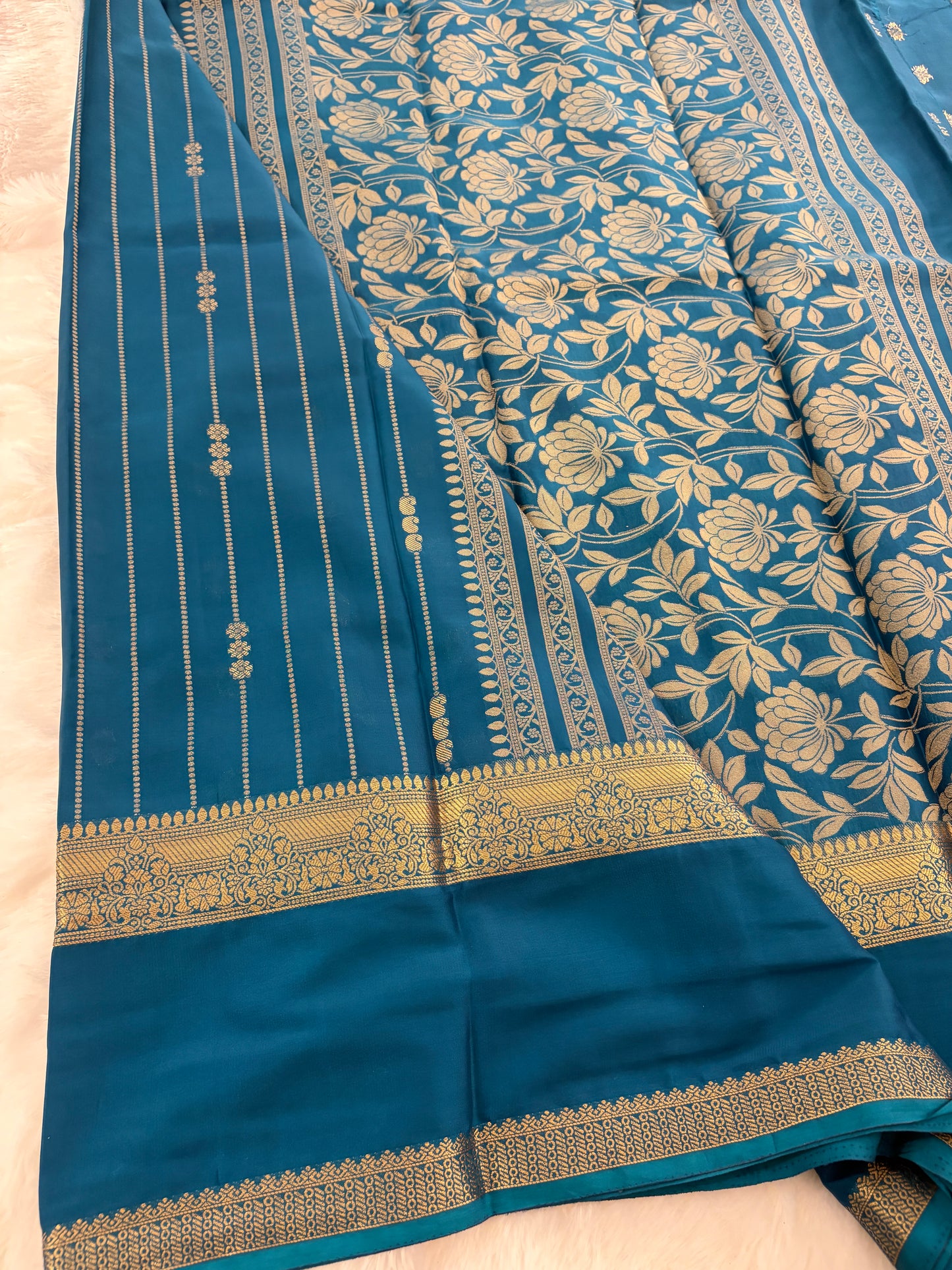 Peacock Blue  Semi Mysore Silk Saree-J103- 10 Days Dispatch
