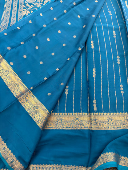 Peacock Blue  Semi Mysore Silk Saree-J103- 10 Days Dispatch