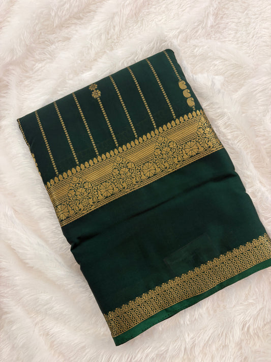 Bottle Green  Semi Mysore Silk Saree-J104