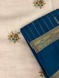 SEMI CREPE SILK SAREE-PEACOCK BLUE J211