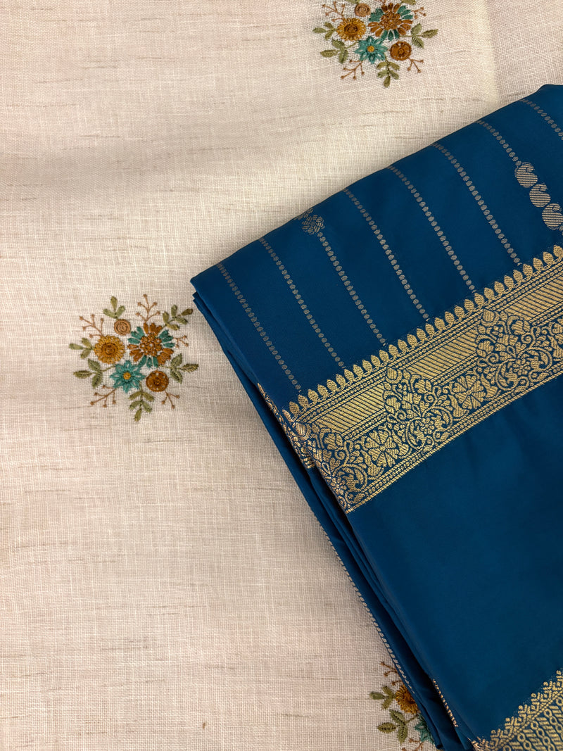 SEMI CREPE SILK SAREE-PEACOCK BLUE J211