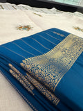 SEMI CREPE SILK SAREE-PEACOCK BLUE J211