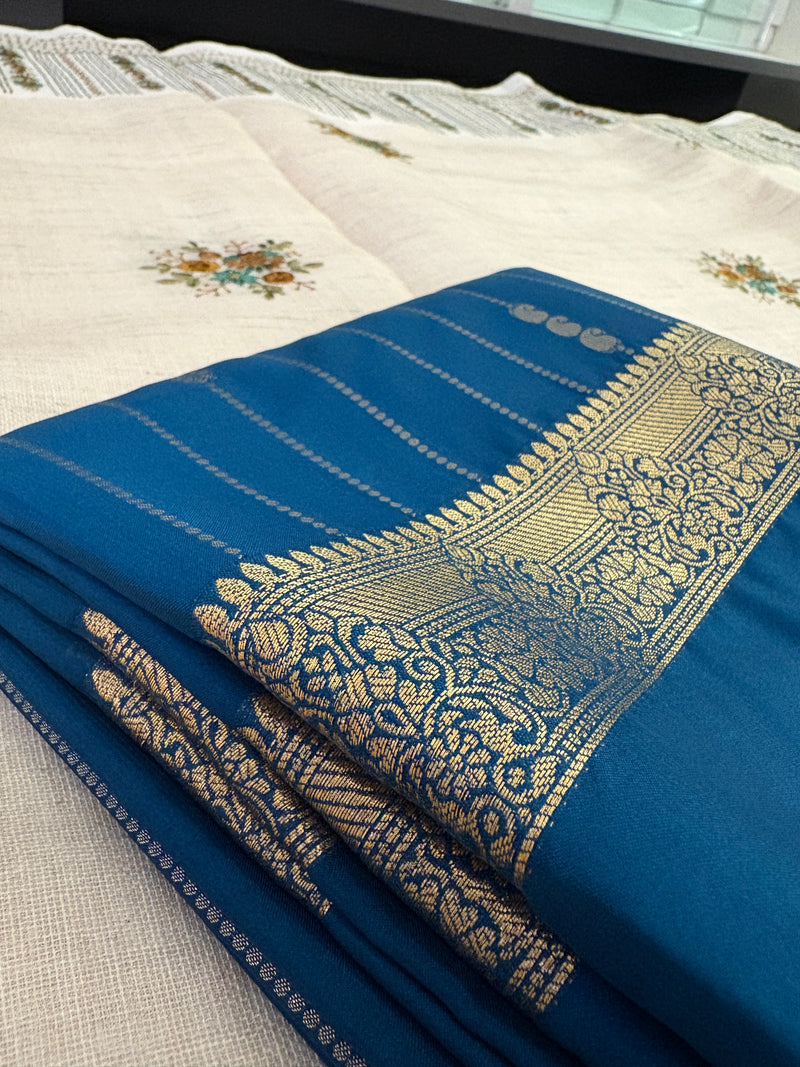 SEMI CREPE SILK SAREE-PEACOCK BLUE J211