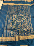 SEMI CREPE SILK SAREE-PEACOCK BLUE J211
