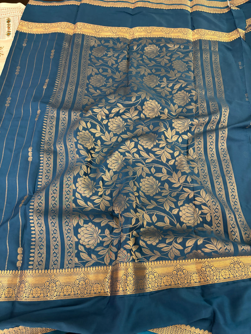 SEMI CREPE SILK SAREE-PEACOCK BLUE J211