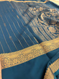 SEMI CREPE SILK SAREE-PEACOCK BLUE J211