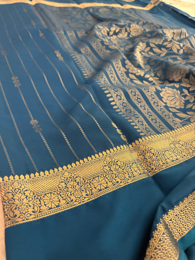 SEMI CREPE SILK SAREE-PEACOCK BLUE J211