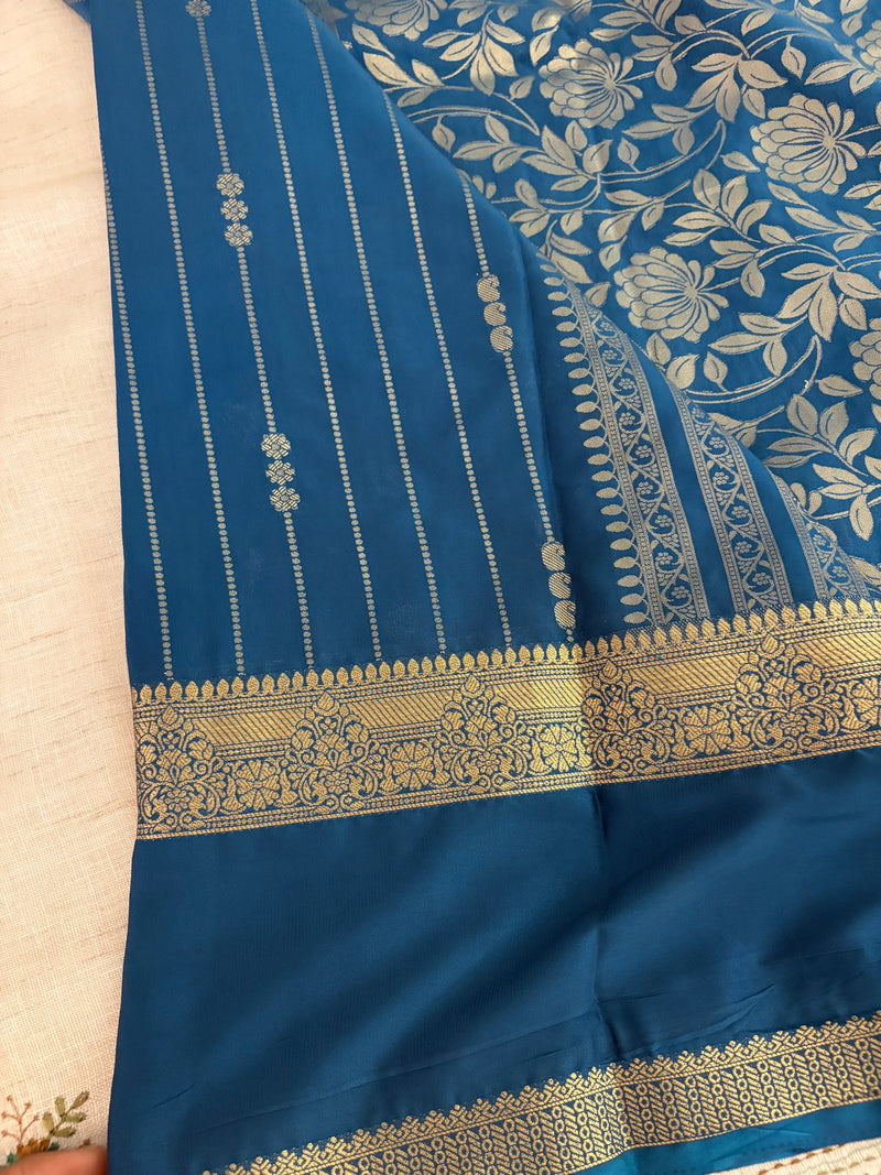 SEMI CREPE SILK SAREE-PEACOCK BLUE J211