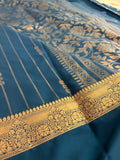SEMI CREPE SILK SAREE-PEACOCK BLUE J211