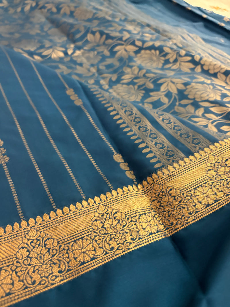 SEMI CREPE SILK SAREE-PEACOCK BLUE J211