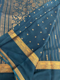 SEMI CREPE SILK SAREE-PEACOCK BLUE J211