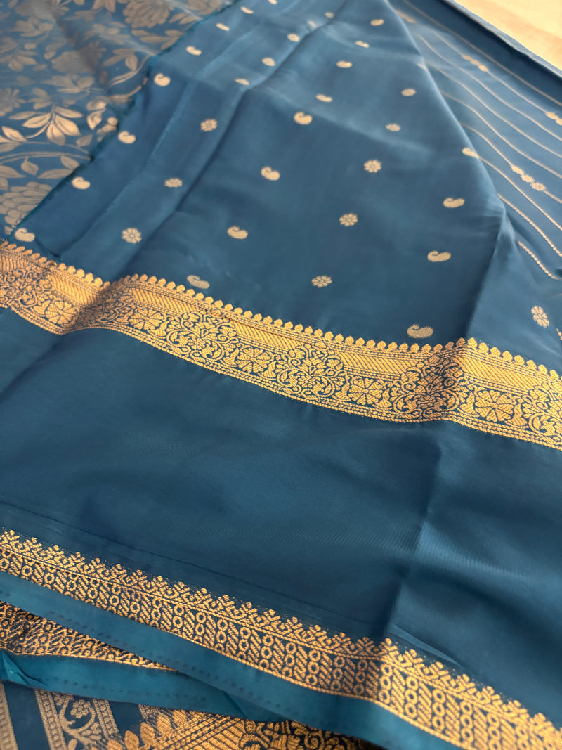 SEMI CREPE SILK SAREE-PEACOCK BLUE J211