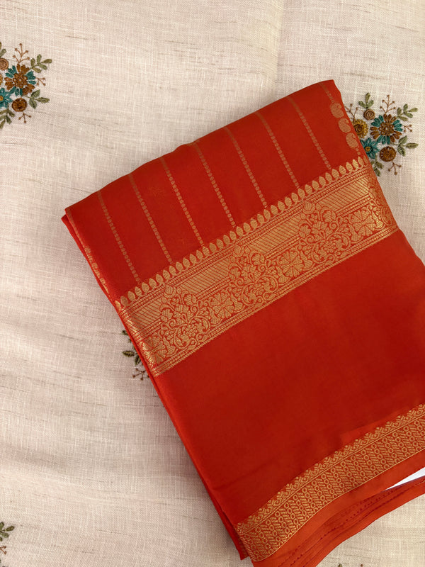 SEMI CREPE SILK SAREE-ORANGE J211