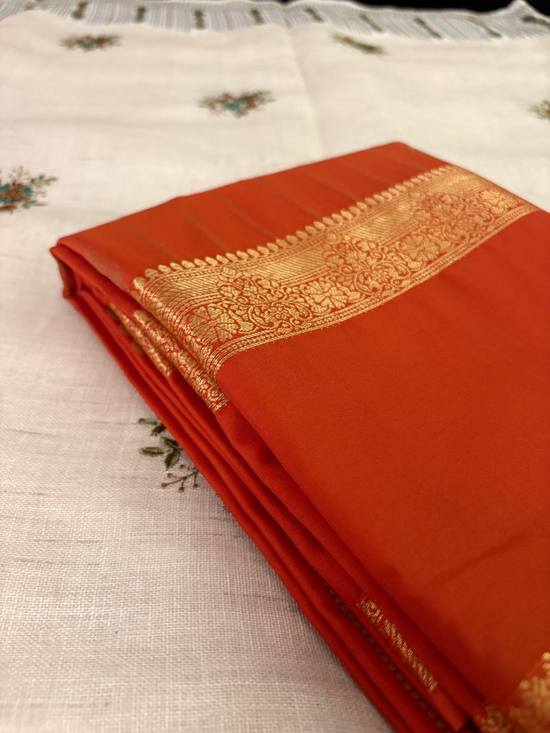 SEMI CREPE SILK SAREE-ORANGE J211