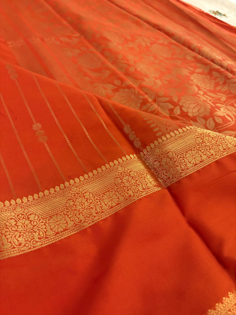 SEMI CREPE SILK SAREE-ORANGE J211