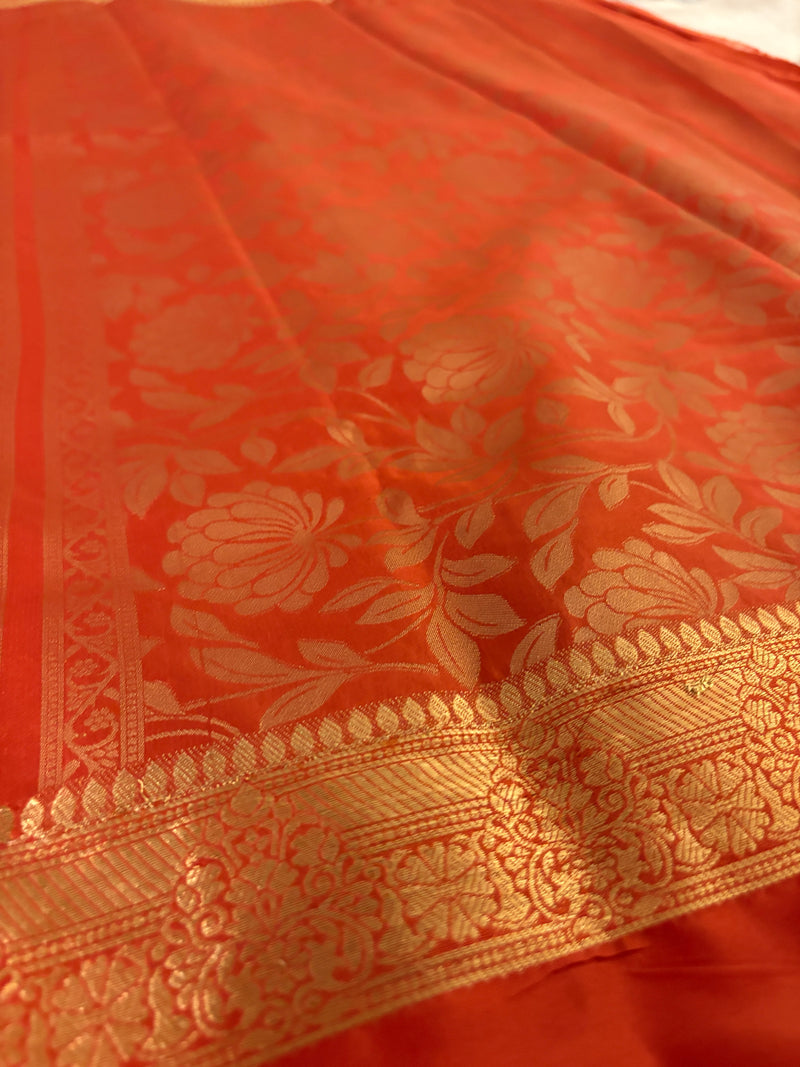 SEMI CREPE SILK SAREE-ORANGE J211